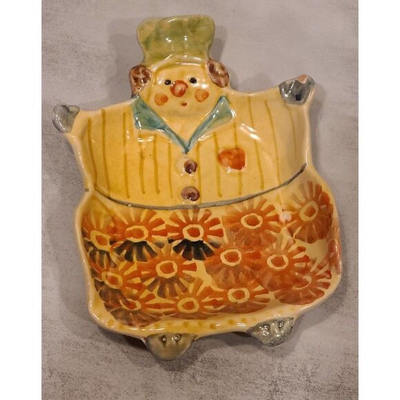 VTG Italian Clown Nursery Wall Hanging Art Pottery Trinket Soap Dish Handpainted - Picture 3 of 7